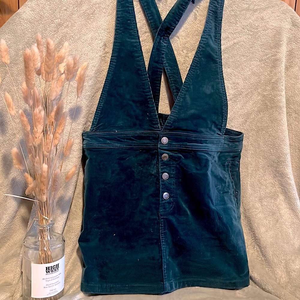 Teal corduroy overall dress!